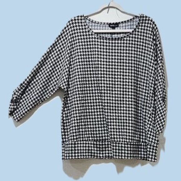 Alyx Sweaters - RETRO BLACK & WHITE HOUNDSTOOTH LIGHTWEIGHT SWEATER ROLL TAB CHIC TOP 3X